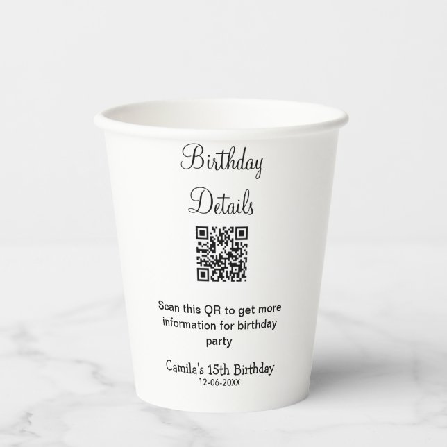 Vasos De Papel Detalles de la fiesta de cumpleaños de QR scan mod (Anverso)