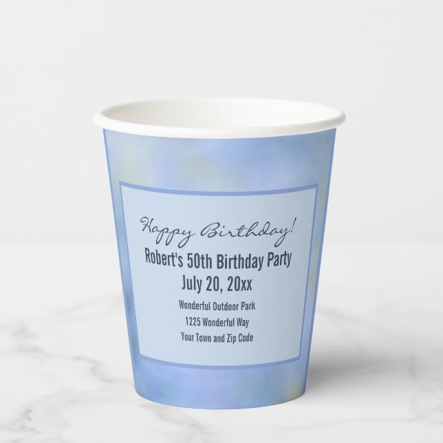 Vasos De Papel Detalles del Evento Abstracto Azul Amarillo Palo V (Anverso)