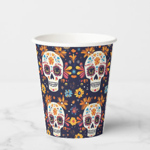 Vasos De Papel Día colorido del cráneo del azúcar muerto sin cost