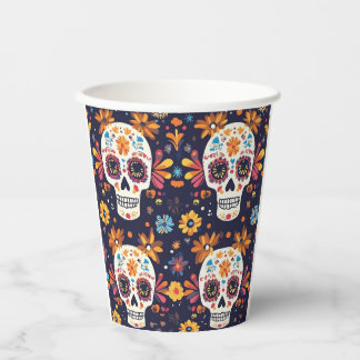 Vasos De Papel Día colorido del cráneo del azúcar muerto sin cost