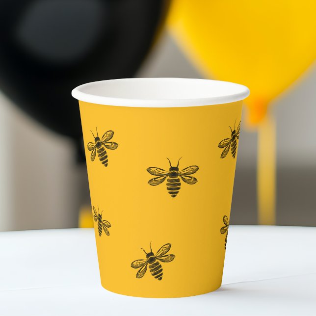 Vasos De Papel Día de Abeja Amarillo lindo fiesta de cumpleaños d (Cute Yellow Bee Day Modern Summer Birthday Party Paper Cups)