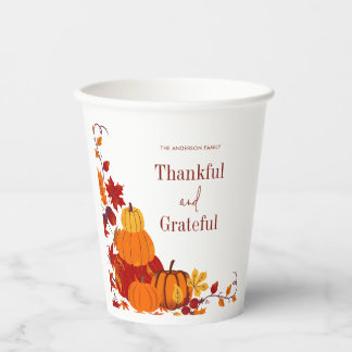 Vasos De Papel Día de Acción de Gracias Otoño Calabaza Agradecido