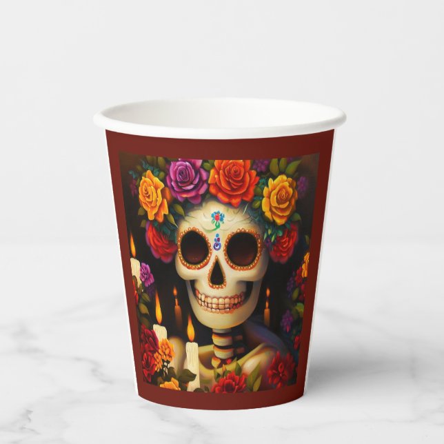 Vasos De Papel Día de la Calavera Azúcar Muerta 3 (Anverso)