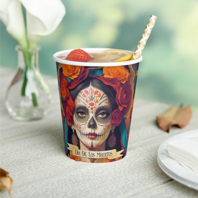 Vasos De Papel Día De La Catrina De Los Muertos 1 Con Texto (in situ)