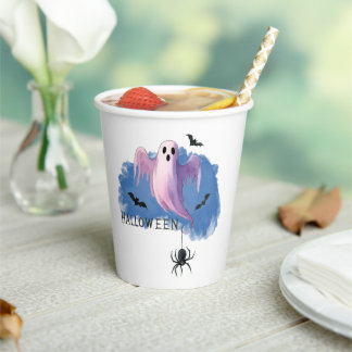 Vasos De Papel DÍA DE LAS BRUJAS Fantasma con una Araña