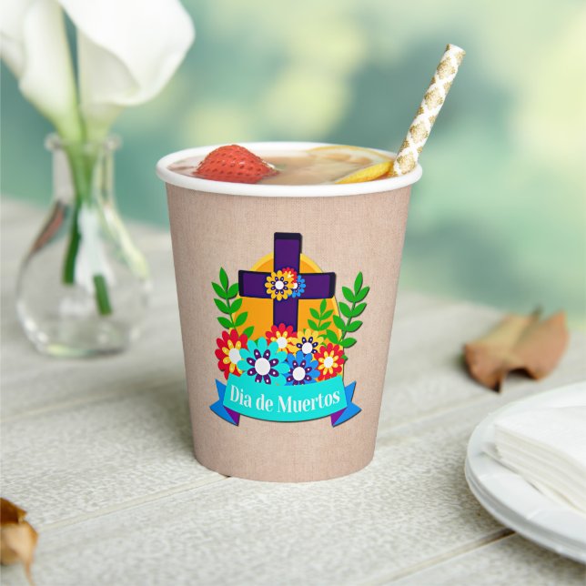 Vasos De Papel Día de los Muertos Daisy Flower Cross Family Kids (in situ)