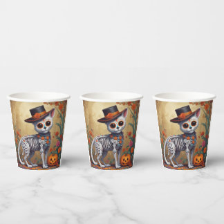Vasos De Papel Día de los Muertos el gato