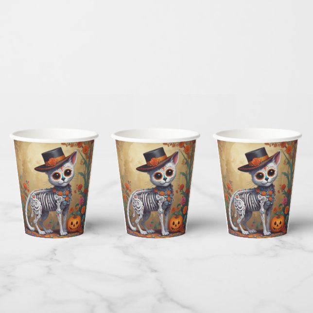 Vasos De Papel Día de los Muertos el gato (Multi)