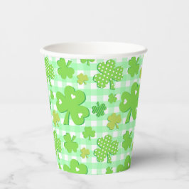 Vasos De Papel Día de San Patricio Tréboles y Estampado de Gingha