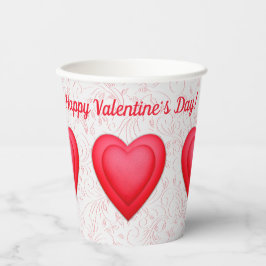 Vasos De Papel Día de San Valentín Corazones Rojos Elegantes