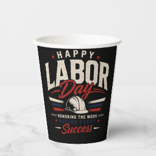 Vasos De Papel Día del Trabajo Feliz Tipografía Vintage en Honor 