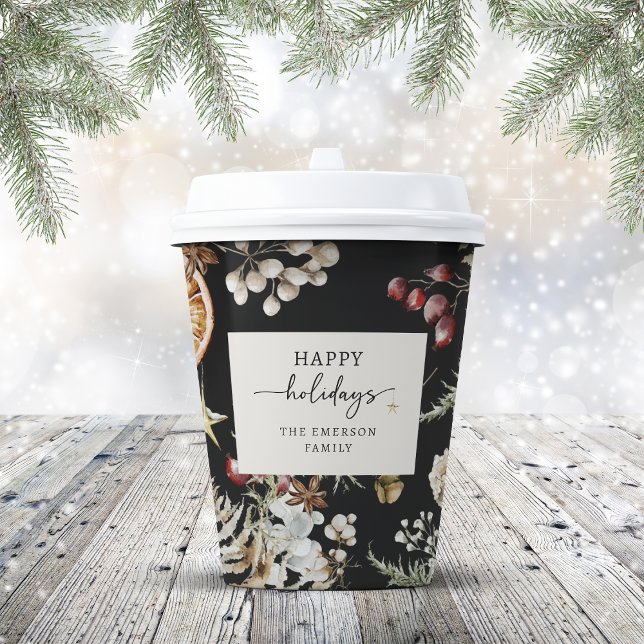 Vasos De Papel Día festivo negro (Boho Rustic Botanical Black Holiday Paper Cups
)