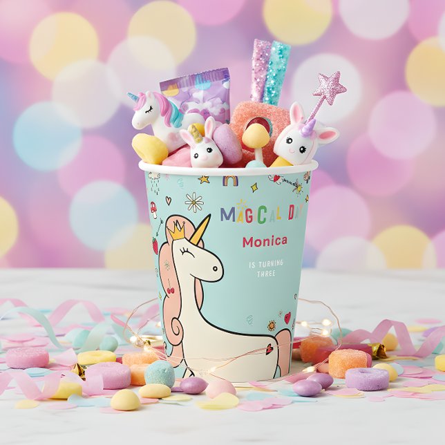 Vasos De Papel Día mágico lindo personalizado unicornio cumpleaño (Subido por el creador)