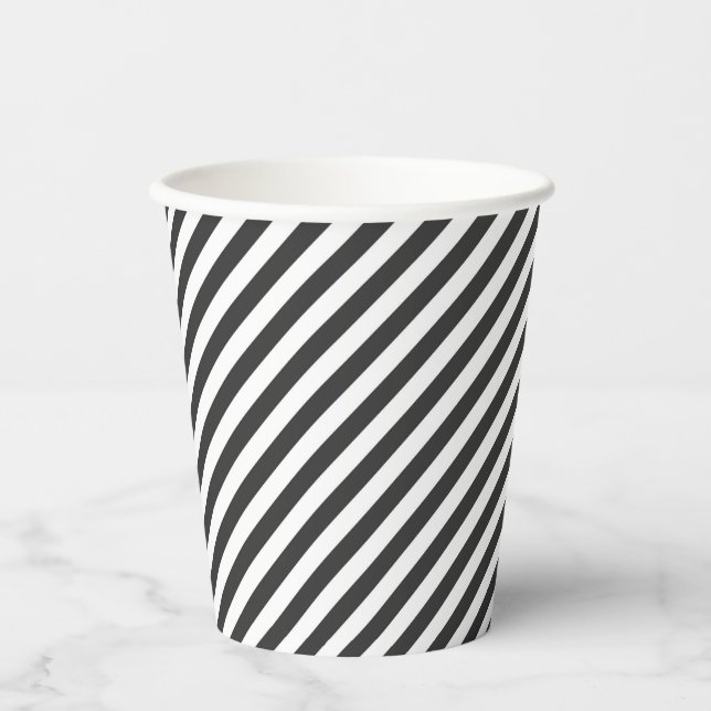 Vasos De Papel Diagonal black and white stripes  pattern (Anverso)