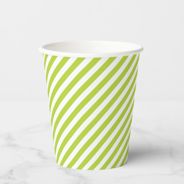 Vasos De Papel Diagonal lime green and white stripes pattern (Anverso)