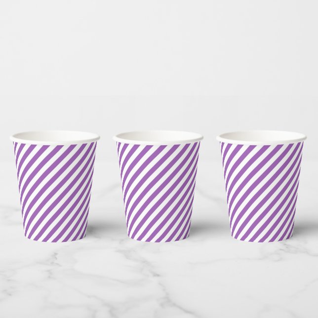 Vasos De Papel Diagonal purple and white stripes pattern (Multi)