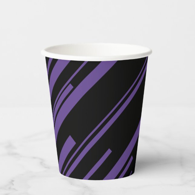 Vasos De Papel Diagonales en morado y negro (Anverso)