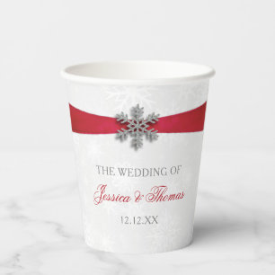 Vasos De Papel Diamante Snowflake & Red Ribbon Boda de Invierno