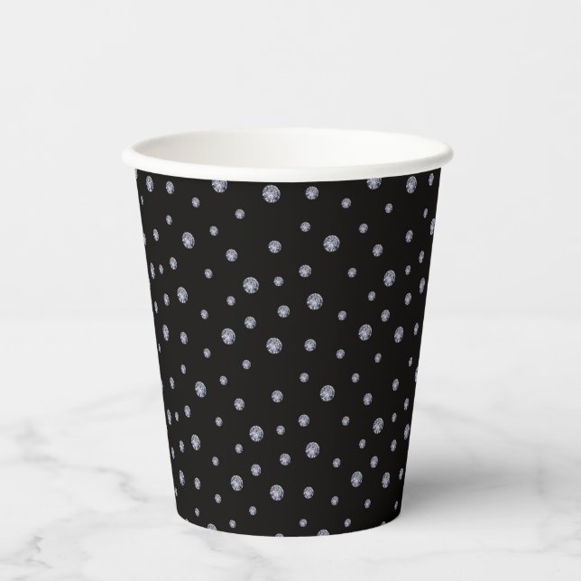 Vasos De Papel Diamantes de imitación de negro (Anverso)