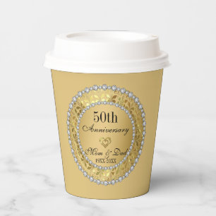 Vasos De Papel Diamantes y Oro 50 Aniversario de Boda