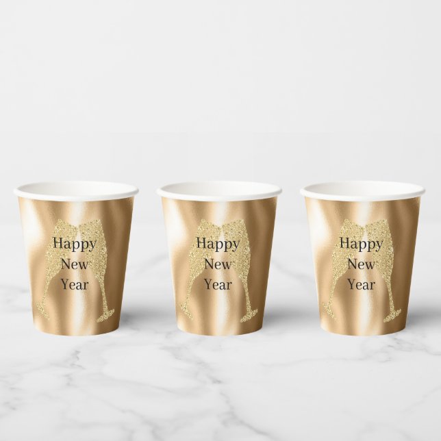 Vasos De Papel Diamond Champagne Glass Happy New Year (Multi)