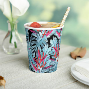 Vasos De Papel Diario de plantas tropicales rojas y azules