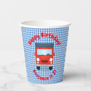 Vasos De Papel Dibujo animado de camión rojo feliz y lindo
