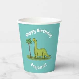 Vasos De Papel Dibujo animado de dinosaurio brontosaurio verde fe