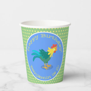 Vasos De Papel Dibujo animado de gallo cantando divertido y lindo