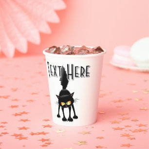 Vasos De Papel Dibujo animado de gato negro divertido y feroz 
