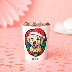Vasos De Papel Dibujo animado de perro con sombrero de Santa fest