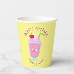 Vasos De Papel Dibujo animado de un helado de fresa lindo