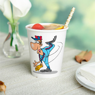 Vasos De Papel Dibujo animado divertido de un lanzador de béisbol