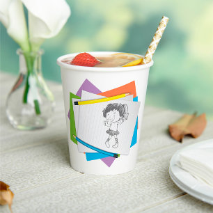 Vasos De Papel Dibujo de dibujos animados de Chicas con lápices d