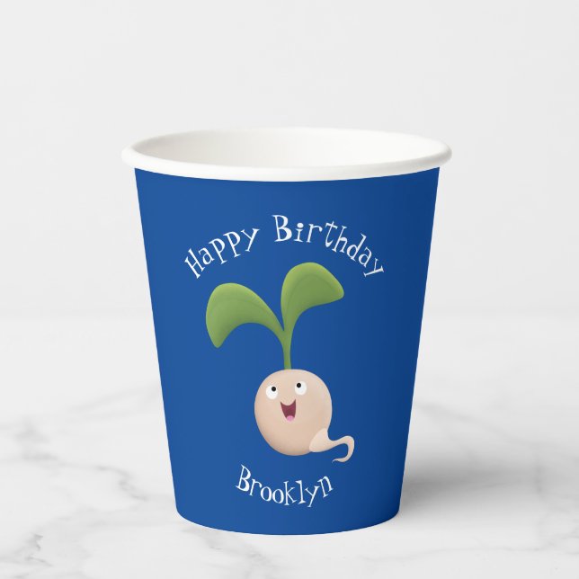 Vasos De Papel Dibujo de ilustración de brote de semilla feliz y  (Anverso)