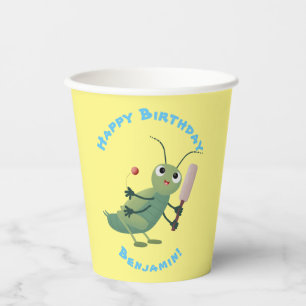 Vasos De Papel Dibujo de ilustración de insecto saltamontes verde
