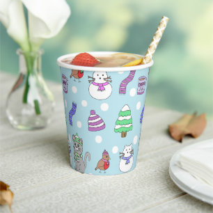 Vasos De Papel Dibujo de patrón de garabatos de gato de nieve de