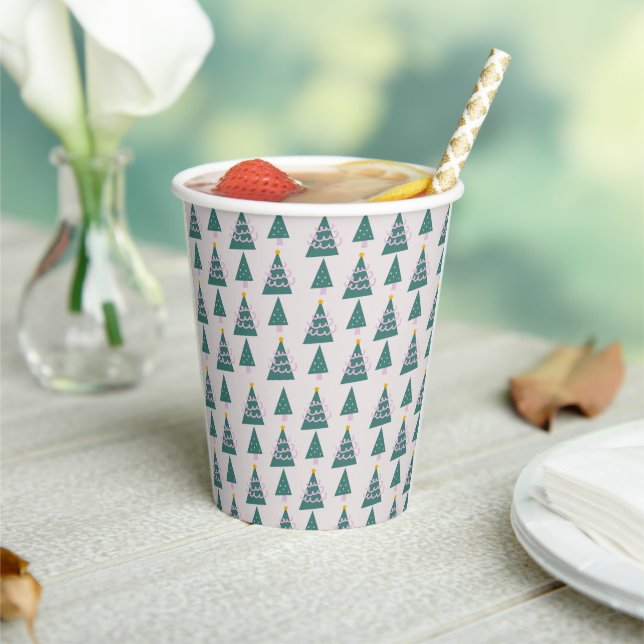 Vasos De Papel Dibujos de árboles lindos rosa verde  (in situ)