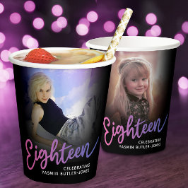 Vasos De Papel Dieciocho años 18 guión de la foto del cumpleaños 