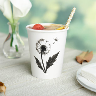 Vasos De Papel Diente de León Minimalista – Diseño de Naturaleza