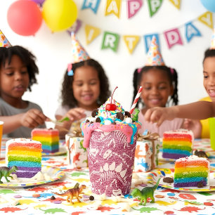 Vasos De Papel Dino Dig rosa