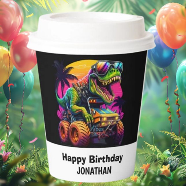 Vasos De Papel Dino-Mite Primer Fiesta de cumpleaños (Unleash the excitement with our Monster Truck Dinosaur Love party theme! )