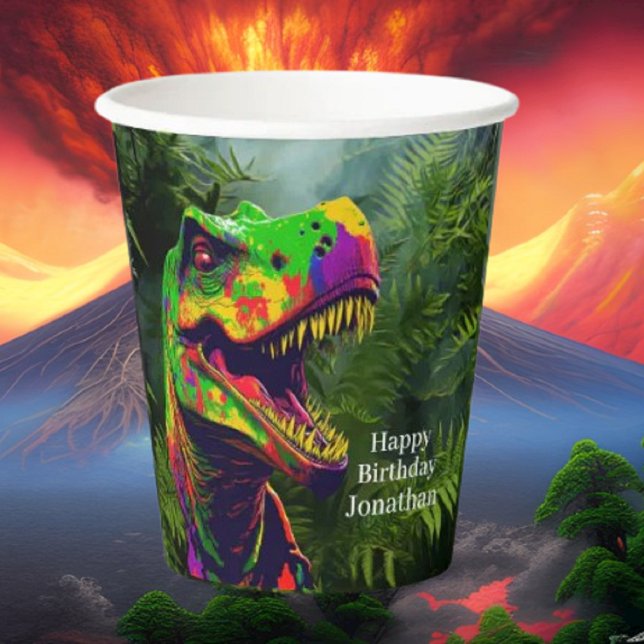 Vasos De Papel Dino-tastic Feliz cumpleaños (Bring your dream party to life with our selection of quality Dinosaur themed party supplies )