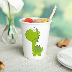Vasos De Papel Dino Verde Sonriente