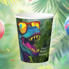 Vasos De Papel Dinosaur Blue Happy Birday