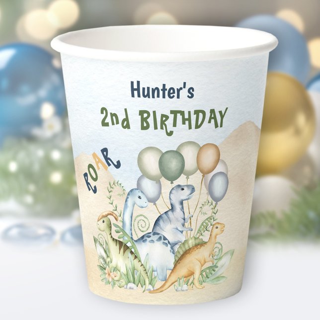 Vasos De Papel Dinosaur Boy Pastel Blue Green Birday (Dinosaur Boy Pastel Blue Green Birthday Paper Cups)