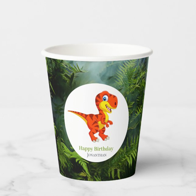 Vasos De Papel Dinosaur Brown T Rex Jurassim Fiesta (Anverso)