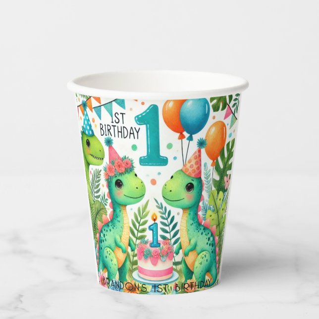Vasos De Papel Dinosaur Dino Fiesta de cumpleaños 1 (Anverso)