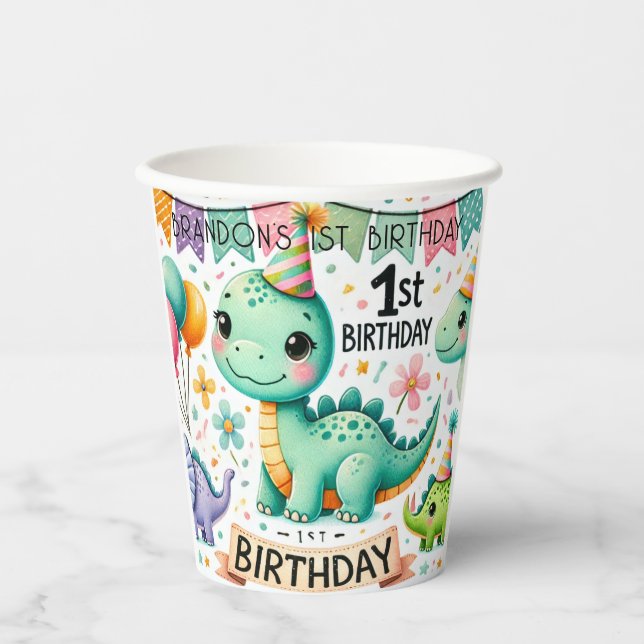 Vasos De Papel Dinosaur Dino Fiesta de cumpleaños 1 (Anverso)