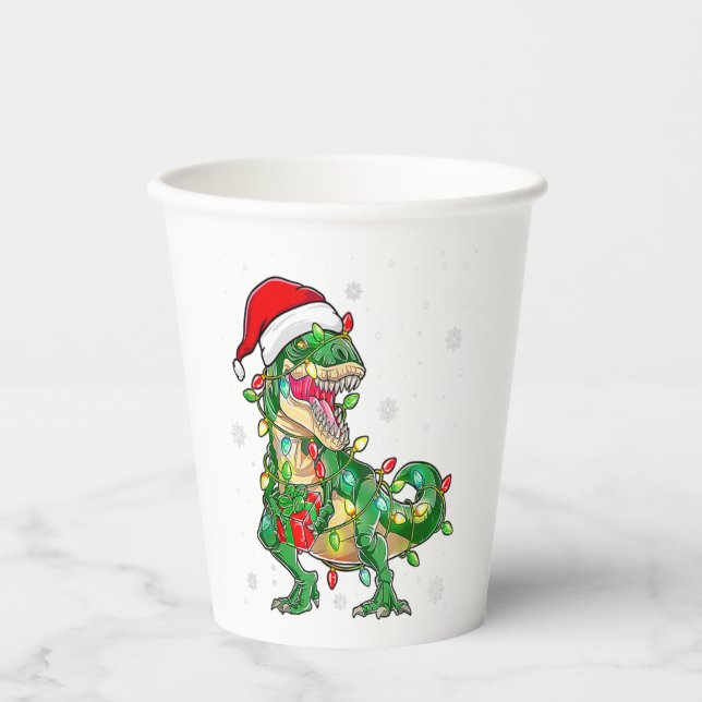 Vasos De Papel Dinosaur T Rex Tree Navidades Sweater Xmas Mascota (Anverso)